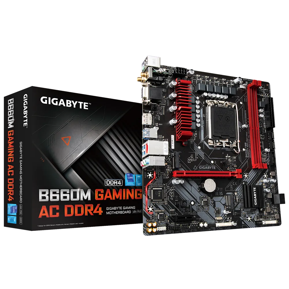 

Материнская плата GIGABYTE B660M GAMING AC DDR4, Socket1700, Intel B660, 2xDDR4, PCI-Ex16, 4SATA3, 7.1-ch, 2.5GLAN, 5 USB 3.2, 1 USB Type-C, VGA, HDMI, DP, mATX, Retail, B660M GAMING AC DDR4