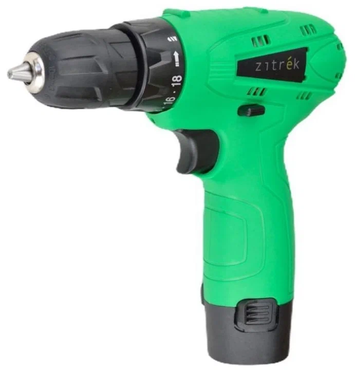 

Дрель-шуруповерт Zitrek Green 12-Li, аккумуляторный, 32 нм, 600 об/мин, 12V, 1.5 А·ч, Li-Ion, два акб, быстрозажимной патрон, кейс, 1.25 кг (063-4072), Green 12-Li