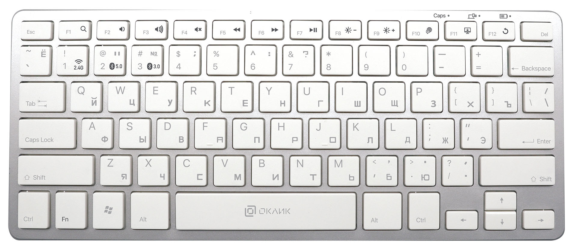 

Клавиатура беспроводная Oklick 855S, мембранная, радиоканал, белый (1696464), 855S