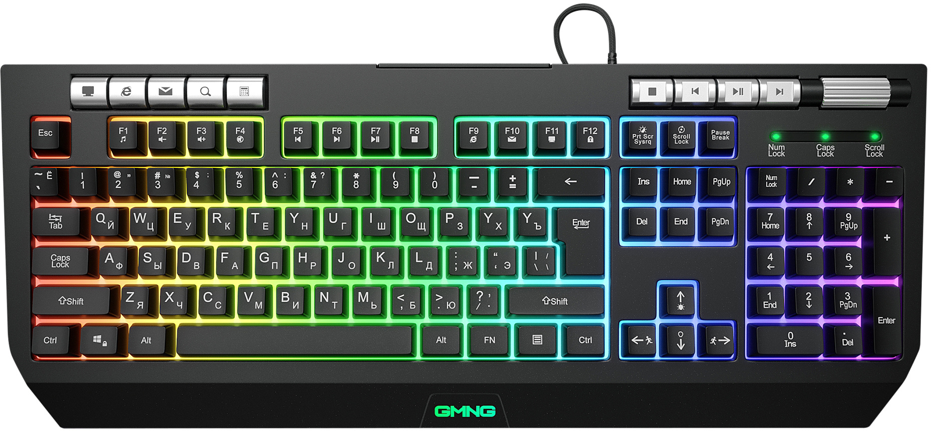 

Клавиатура проводная GMNG 735GK, мембранная, подсветка, USB, черный (1659995), GMNG 735GK