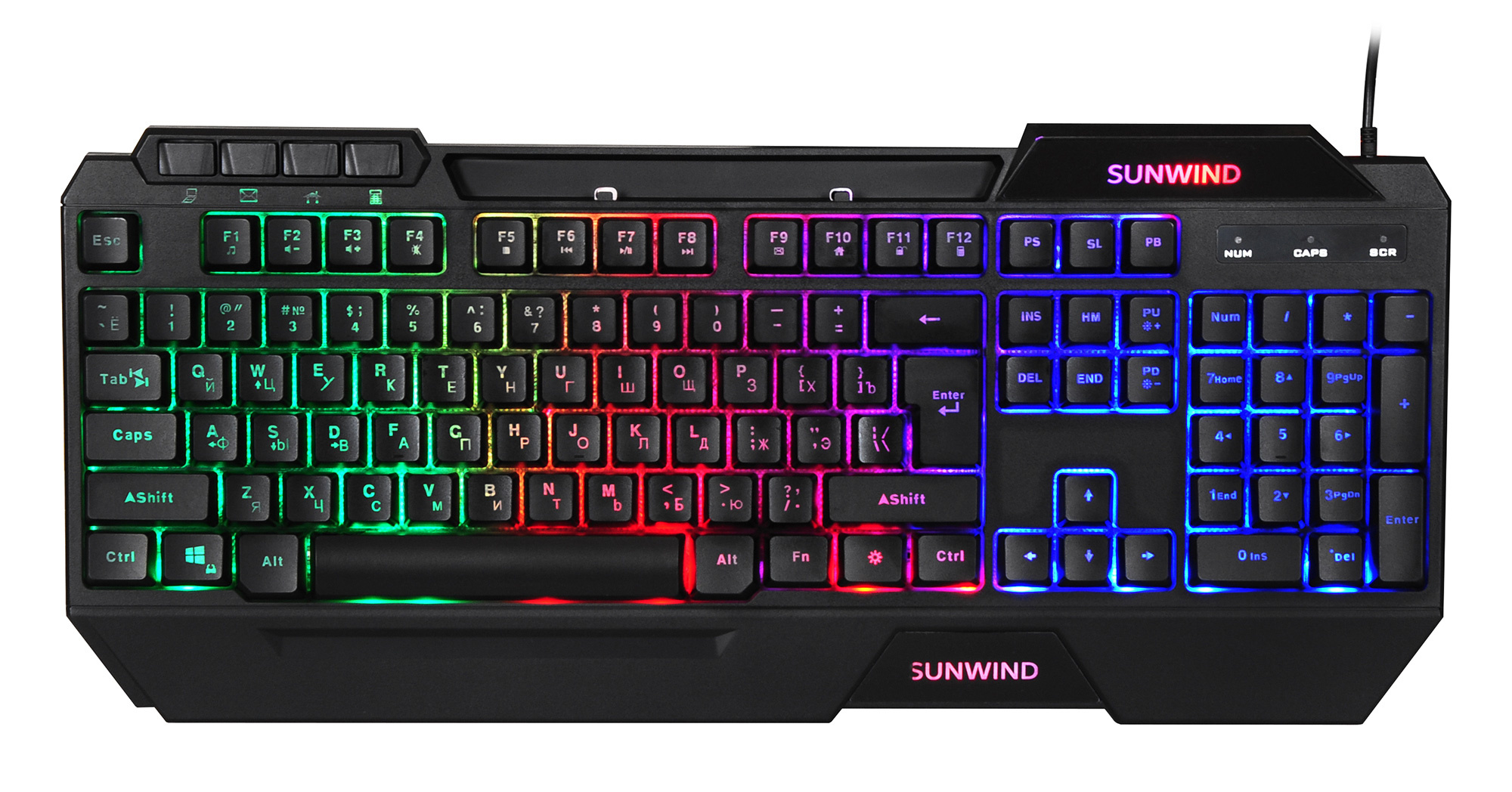 

Клавиатура проводная SunWind SW-K515G, мембранная, подсветка, USB, черный (1422373), SW-K515G