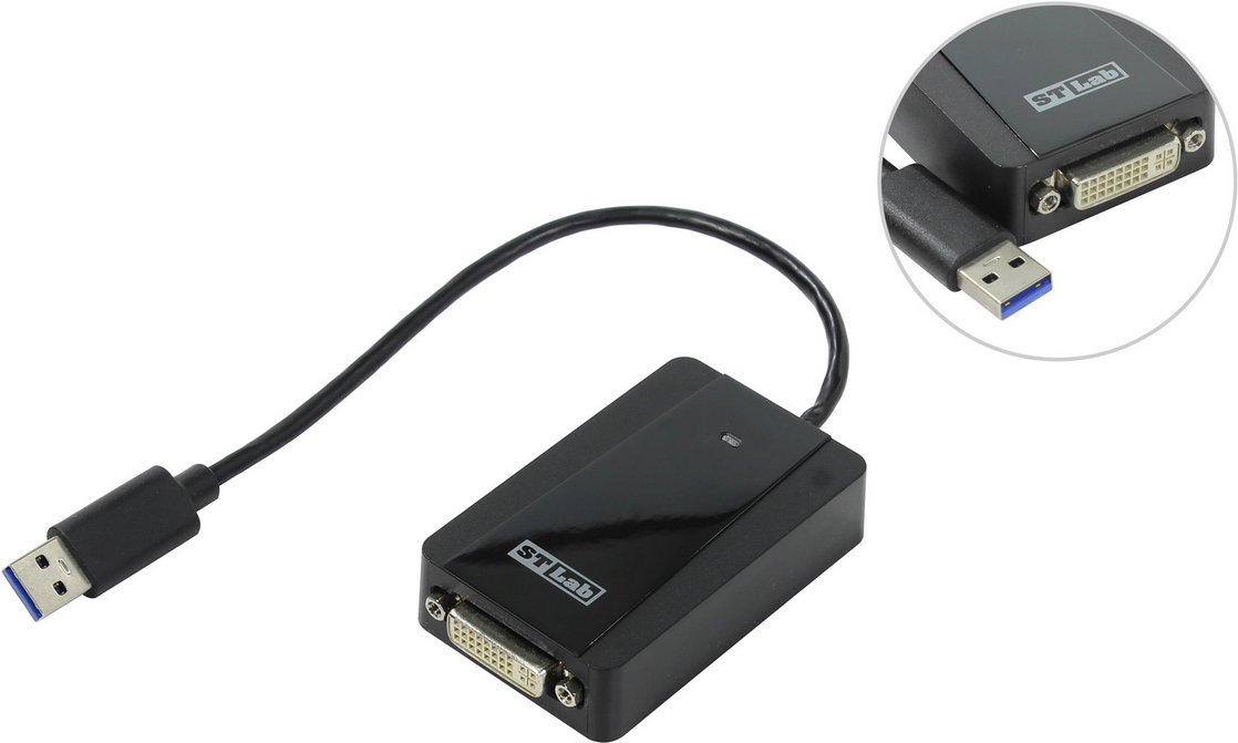 Переходник (адаптер) USB 3.0(Am)-DVI-I(f), экранированный, черный STLab U-1500