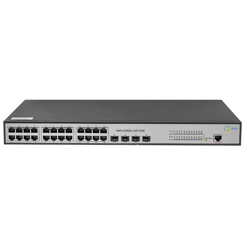 

Коммутатор SNR SNR-S2982G-24T-POE, управляемый, кол-во портов: 24x1 Гбит/с, кол-во SFP/uplink: SFP 4x1 Гбит/с, установка в стойку, PoE: 24x30Вт (макс. 185Вт), SNR-S2982G-24T-POE