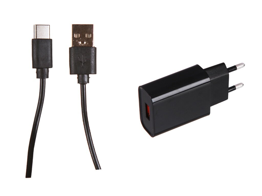 Сетевое зарядное устройство Red Line NQC1-3A 18Вт, USB, Quick Charge, 3A, черный (УТ000032802), кабель USB Type C - фото 1