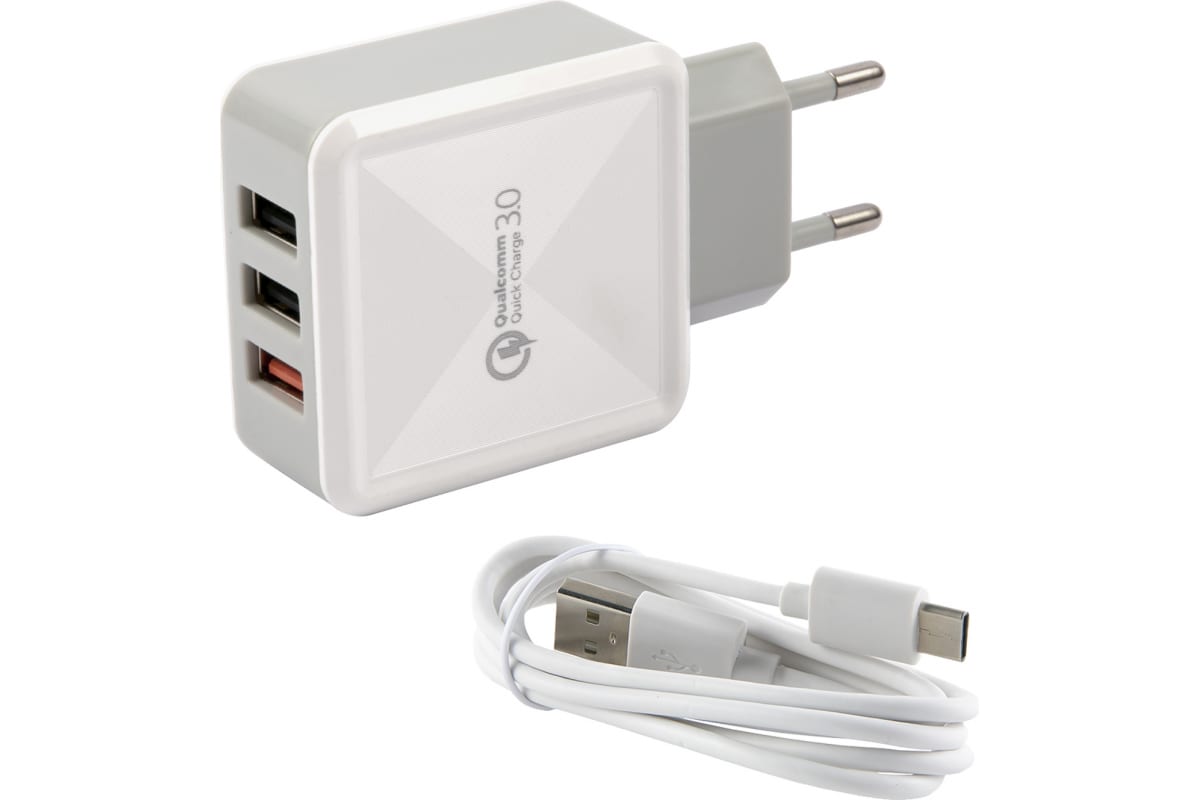 

Сетевое зарядное устройство Red Line Tech NQC-3A Tech 15Вт, 3xUSB, Quick Charge, 3A, белый (УТ000024520), кабель USB Type C, NQC-3A Tech