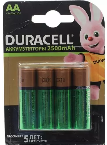 Аккумулятор Duracell, AA, HR06, 1.2 В 2.5 А·ч, 4шт. (DX1500-4)