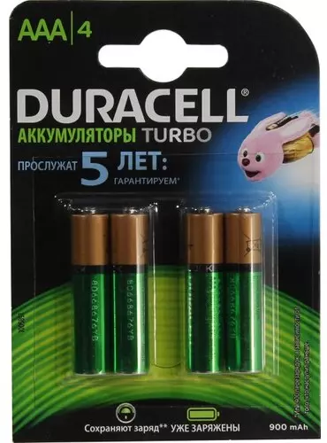 

Аккумулятор Duracell, AAA, HR03, 1.2V 900 мА·ч, 4 шт. (DX2400-4)