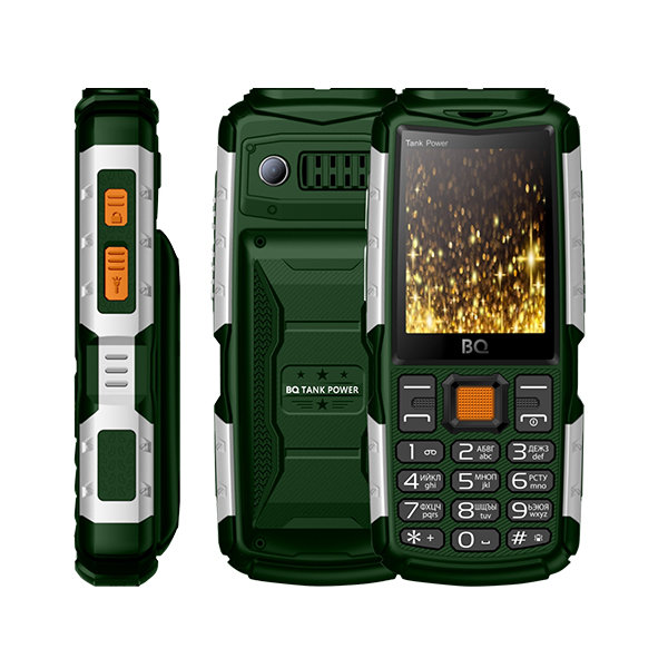 Мобильный телефон BQ BQ-2430 Tank Power, 2.4" 320x240 TN, 32Mb RAM, BT, 2-Sim, 4000mAh, зеленый/серебристый отказ от покупки, минимальные следы эксплуатации, полный комплект