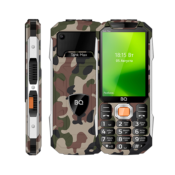 Мобильный телефон BQ 3586 Tank Max 3.47", 480x320 IPS, 65.5Mb RAM, 65.5Mb, BT 1xCam, 2-Sim, 2500mAh, ударопрочный корпус, micro-USB, камуфляж б/у, незначительные следы эксплуатации, полный комплект