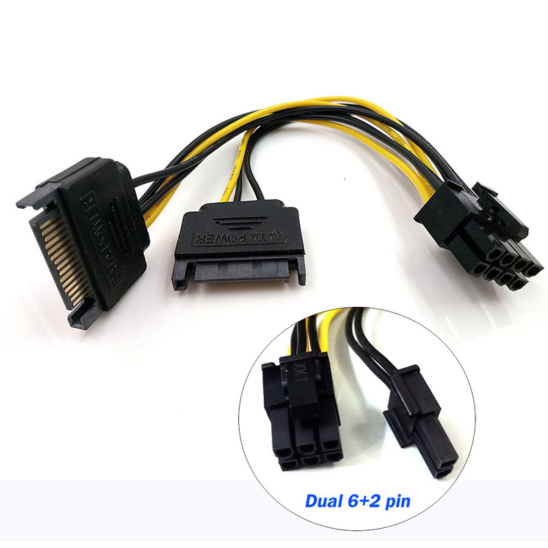 Кабель-переходник питания (адаптер) 2xSATA 15-pin(M)-PCI-E 8-pin(M) ORIENT 15 см