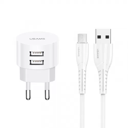 

Сетевое зарядное устройство USAMS Send-Tu Series Set, 2xUSB, 2.1A, белый (XTXLOGT18MC05), кабель microUSB, Send-Tu Series Set