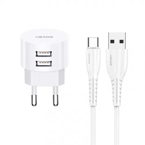 

Сетевое зарядное устройство USAMS Send-Tu Series Set, 2xUSB, 2.1A, белый (XTXLOGT18TC05), кабель USB Type C, Send-Tu Series Set