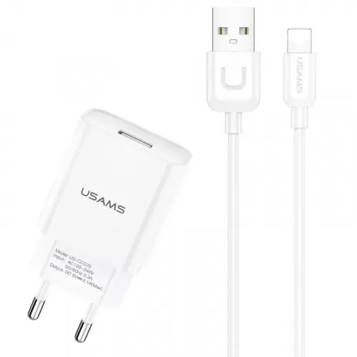 

Сетевое зарядное устройство USAMS T21 Charger kit, USB, 1.2A, белый (T21OCLN01), Lightning 8pin, T21 Charger kit