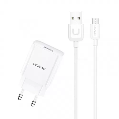 

Сетевое зарядное устройство USAMS T21 Charger kit, USB, 1.2A, белый (T21OCMC01), кабель microUSB, T21 Charger kit
