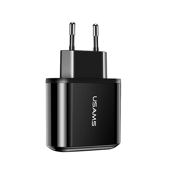 Сетевое зарядное устройство USAMS US-CC085 18Вт, USB, USB type-C, Quick Charge, PD, 3A, черный (CC85TC01) - фото 1