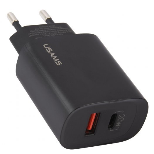 Сетевое зарядное устройство USAMS US-CC121 T35 20Вт, USB, USB type-C, Quick Charge, PD, 3A, черный (CC121TC02) - фото 1