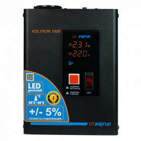 Стабилизатор напряжения Энергия Voltron-1500, 1500VA, 1.05кВт, EURO, черный (Е0101-0155) б/у, после ремонта, минимальные следы эксплуатации, комплект полный