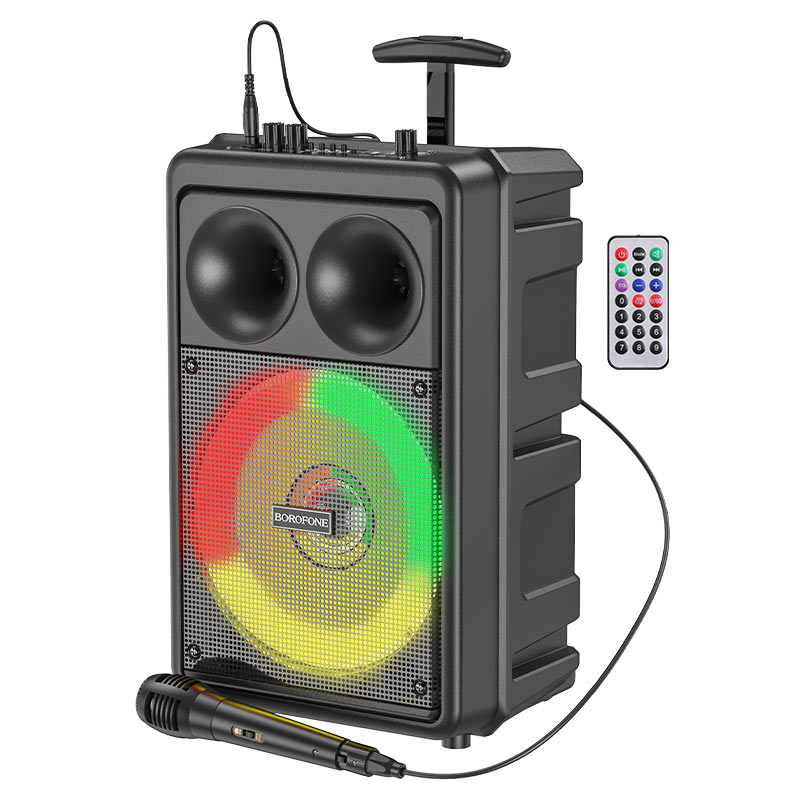 

Акустика портативная Borofone BP9 Dancing, 10 Вт, FM, AUX, USB, microSD, Bluetooth, подсветка, черный (6974443388107), BP9 Dancing
