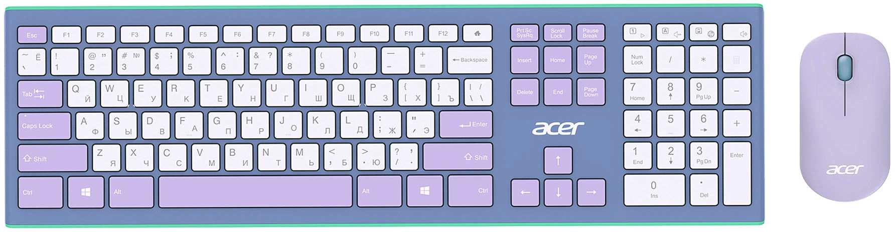 

Клавиатура + мышь Acer OCC200, беспроводная, USB, фиолетовый/зеленый (ZL.ACCEE.003), OCC200