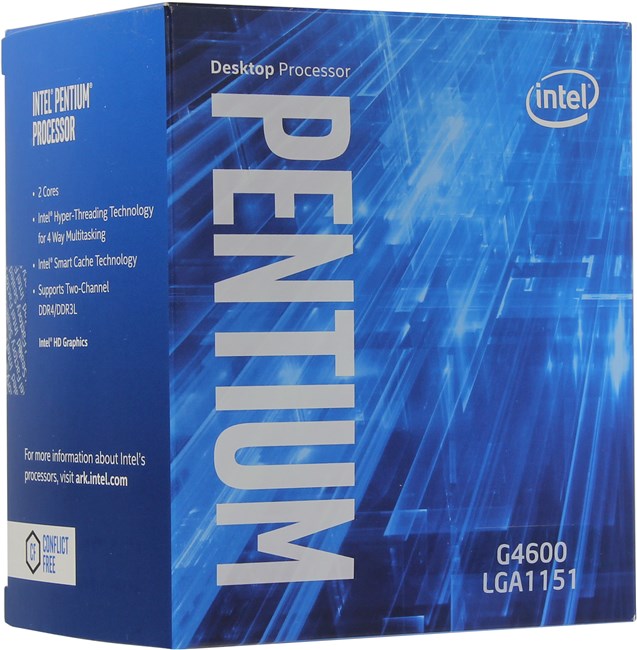 Процессор Intel Pentium-G4600 Kaby Lake-S, 2C/4T, 3600MHz 3Mb TDP-51W Socket1151 BOX (BX80677G4600SR35F) б/у