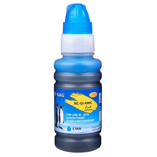 

Чернила G&G NC-GI-490C, 70 мл, голубой, совместимые для Canon Pixma G1400/2400/3400/4400 (NC-GI-490C), NC-GI-490C