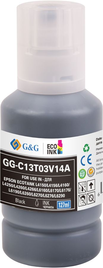 Чернила G&G 101BK, 127 мл, черный, совместимые для Epson L4150/4160/4167/14150/6160/6170/6190 (GG-C13T03V14A)