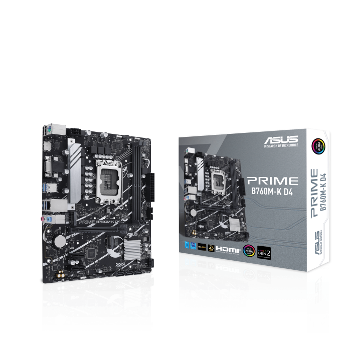 

Материнская плата ASUS PRIME B760M-K D4, Socket1700, Intel B760, 2xDDR4, PCI-Ex16, 4SATA3, 7.1-ch, 2.5GLAN, 6 USB 3.2, VGA, HDMI, mATX, Retail, PRIME B760M-K D4