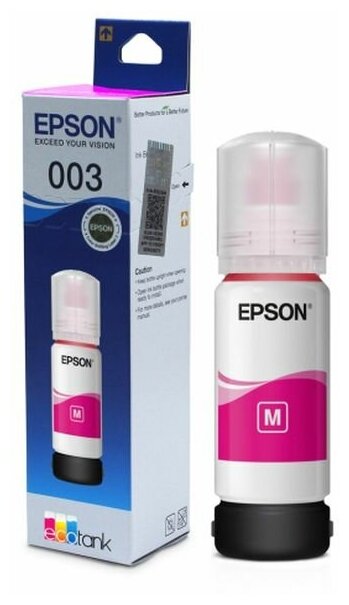 Чернила Epson 003, 65 мл, пурпурный, оригинальные для Epson L3100, L3101, L3110, L3150, L3151, L3156, L3160, L3260, L3266, L5190, L5290 (C13T00V398)