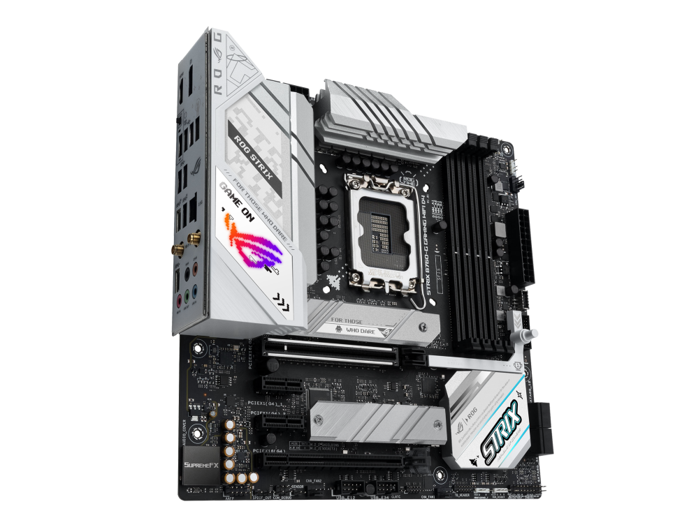 

Материнская плата ASUS ROG STRIX B760-G GAMING WIFI D4, Socket1700, Intel B760, 4xDDR4, 2PCI-Ex16, 4SATA3, 7.1-ch, 2.5GLAN, 5 USB 3.2, 3 USB Type-C, HDMI, DP, mATX, Retail, ROG STRIX B760-G GAMING WIFI D4