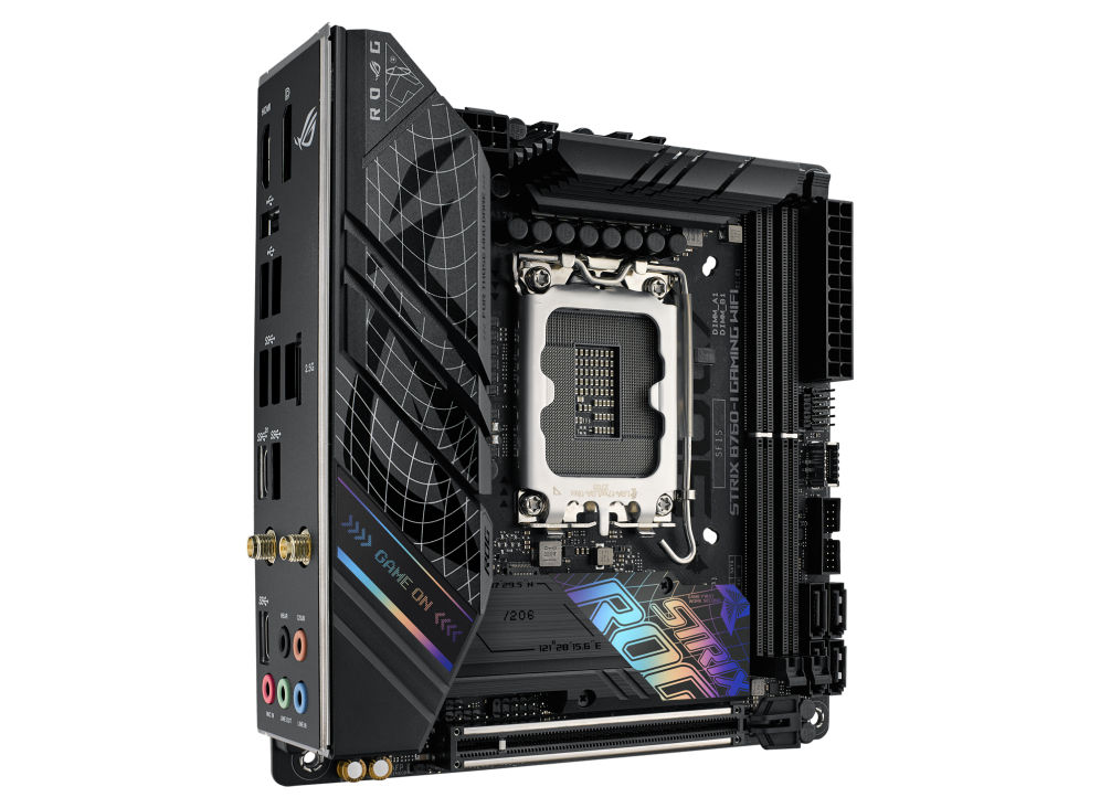 

Материнская плата ASUS ROG STRIX B760-I GAMING WIFI, Socket1700, Intel B760, 2xDDR5 DIMM, PCI-Ex16, 4SATA3, 7.1-ch, 2.5GLAN, 5 USB 3.2, 3 USB Type-C, HDMI, DP, mini-ITX, Retail, ROG STRIX B760-I GAMING WIFI