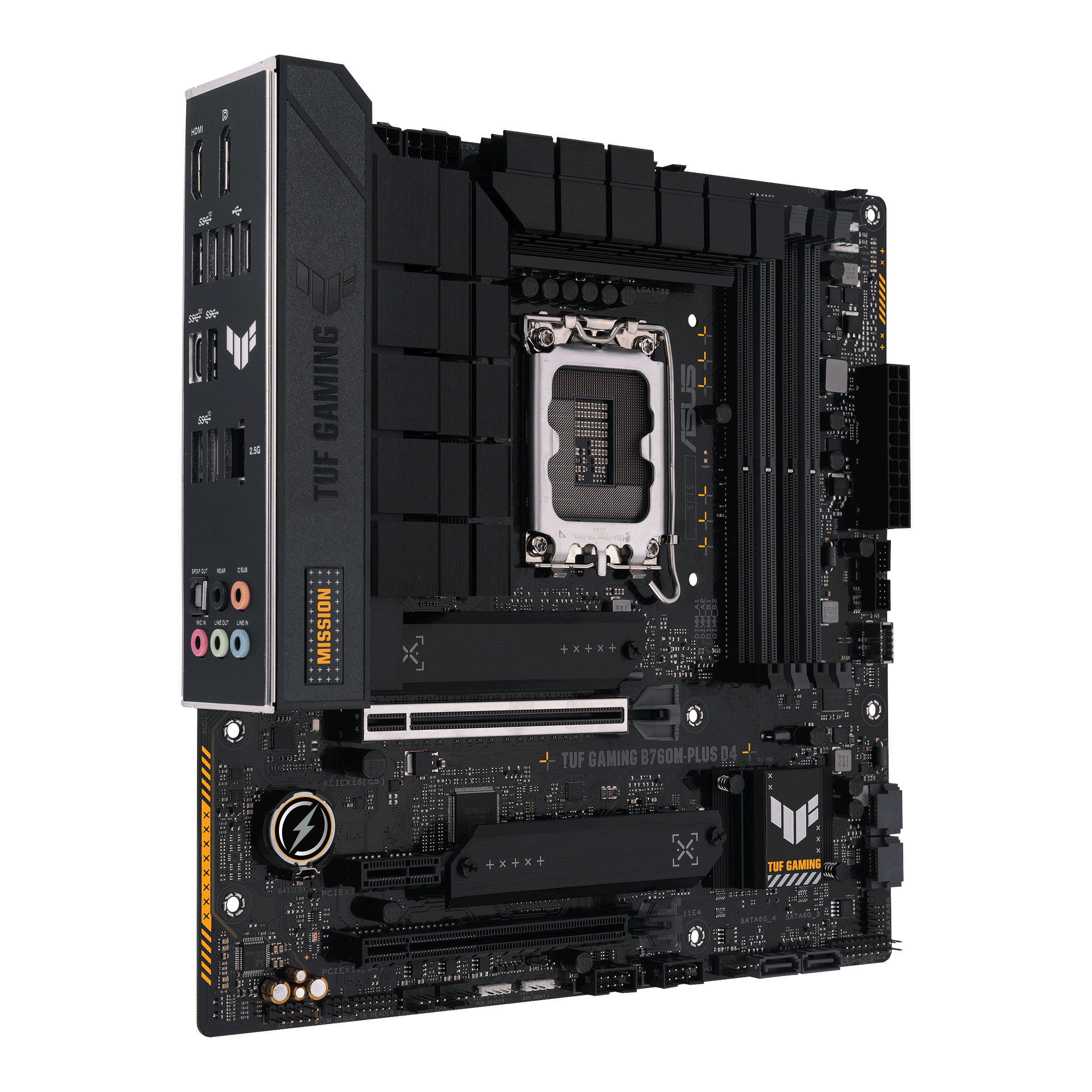 

Материнская плата ASUS TUF GAMING B760M-PLUS D4, Socket1700, Intel B760, 4xDDR4, 2PCI-Ex16, 4SATA3, 7.1-ch, 2.5GLAN, 7 USB 3.2, 2 USB Type-C, HDMI, DP, mATX, Retail, TUF GAMING B760M-PLUS D4