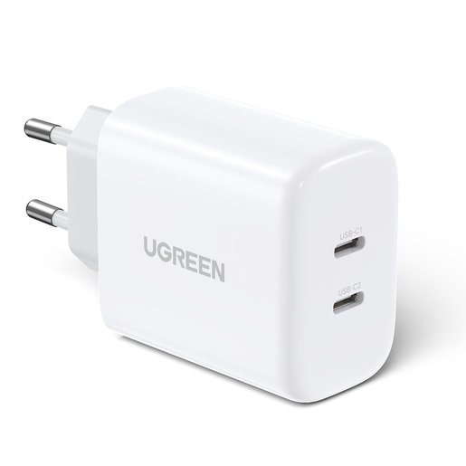 

Сетевое зарядное устройство UGREEN CD243 40Вт, 2xUSB type-C, Quick Charge, PD, 3A, белый (10343), CD243