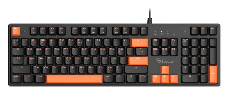 

Клавиатура проводная Bloody S510, механическая, Bloody BLMS RED, подсветка, USB, черный/оранжевый (S510), S510