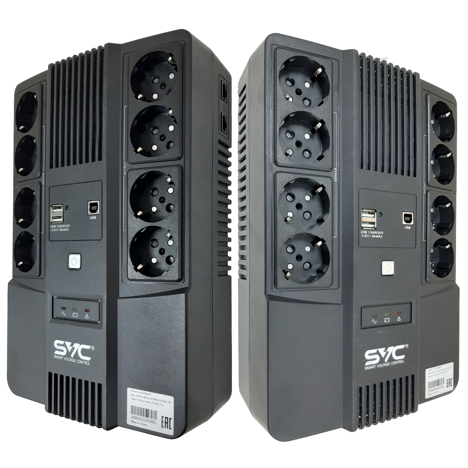 

ИБП SVC U-1000/BSSC, 1000 В·А, 600 Вт, EURO+IEC, розеток - 8, USB, черный (U-1000/BSSC), U-1000/BSSC