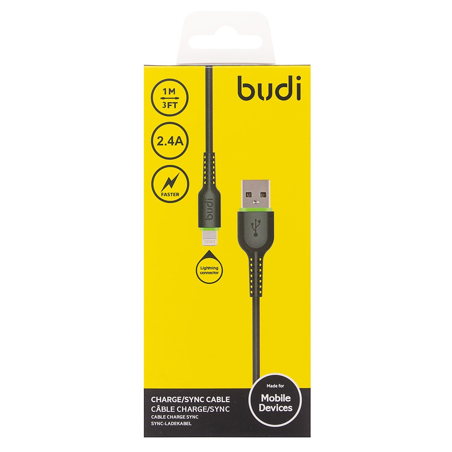 

Кабель USB 2.0(Am)-Lightning 8-pin(m), 2.4A 1 м, черный Budi 158L (111990), 158L