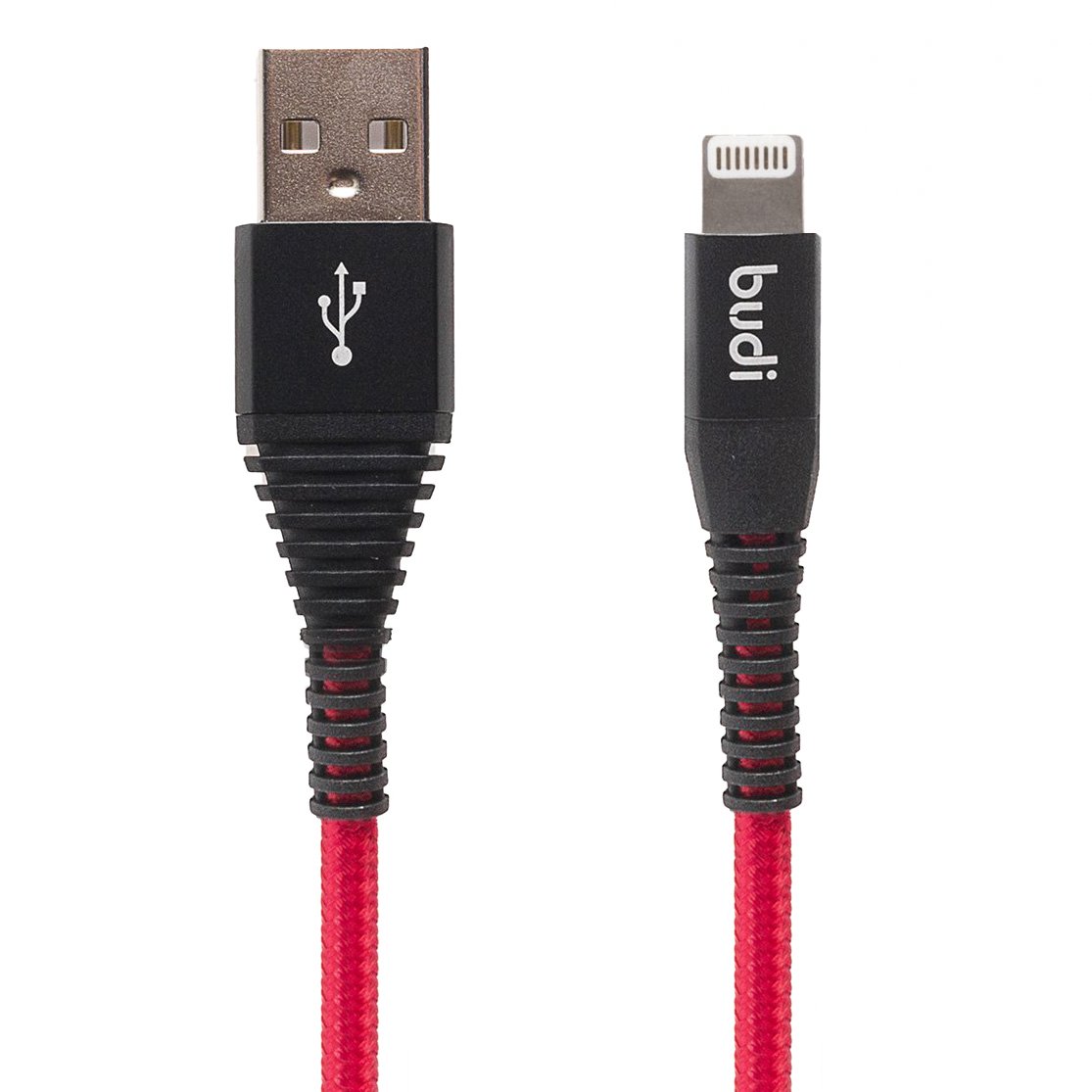 Кабель USB 2.0(Am)-Lightning 8-pin(m), 2.4A 1 м, красный, чёрная вставка Budi 198L (111995)