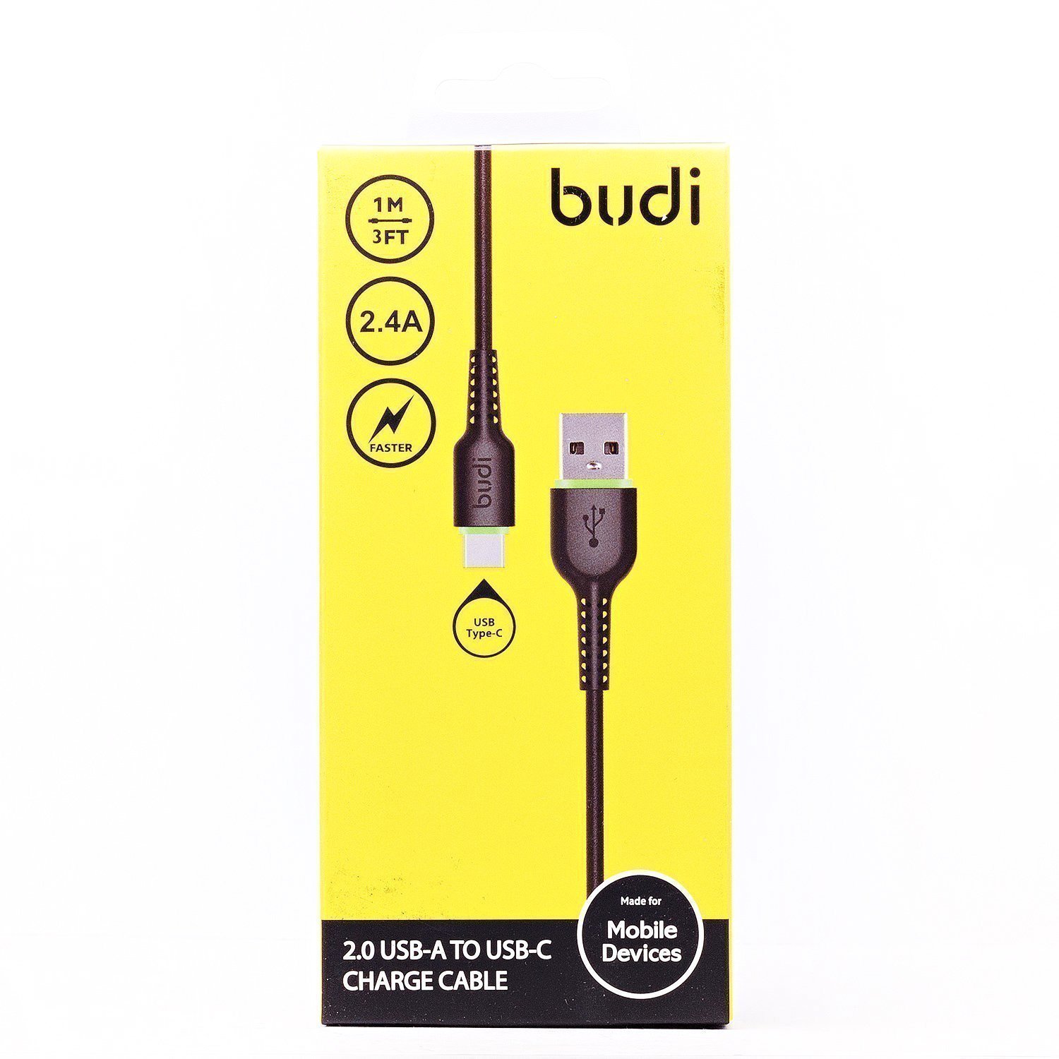 

Кабель USB 2.0(Am)-USB 2.0 Type-C(m), 2.4A 1 м, черный Budi 158T (111988), 158T