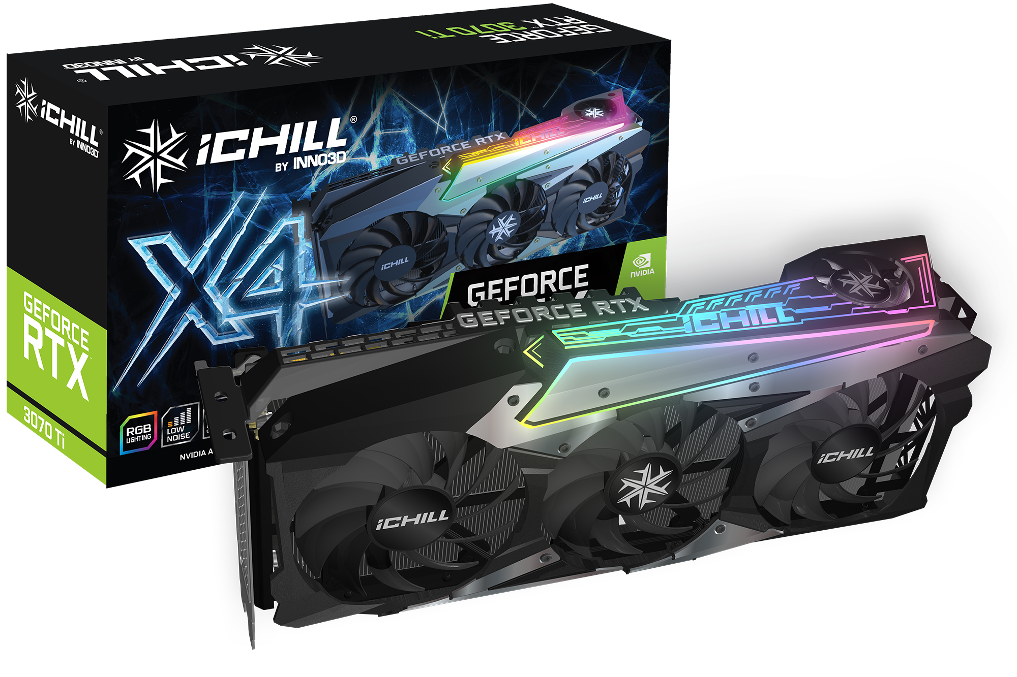 

Видеокарта Inno3D NVIDIA GeForce RTX 3070Ti iChill X4, 8Gb DDR6X, 256 бит, PCI-E, HDMI, 3DP, Retail (C307T4-086XX-1810VA36), iChill X4