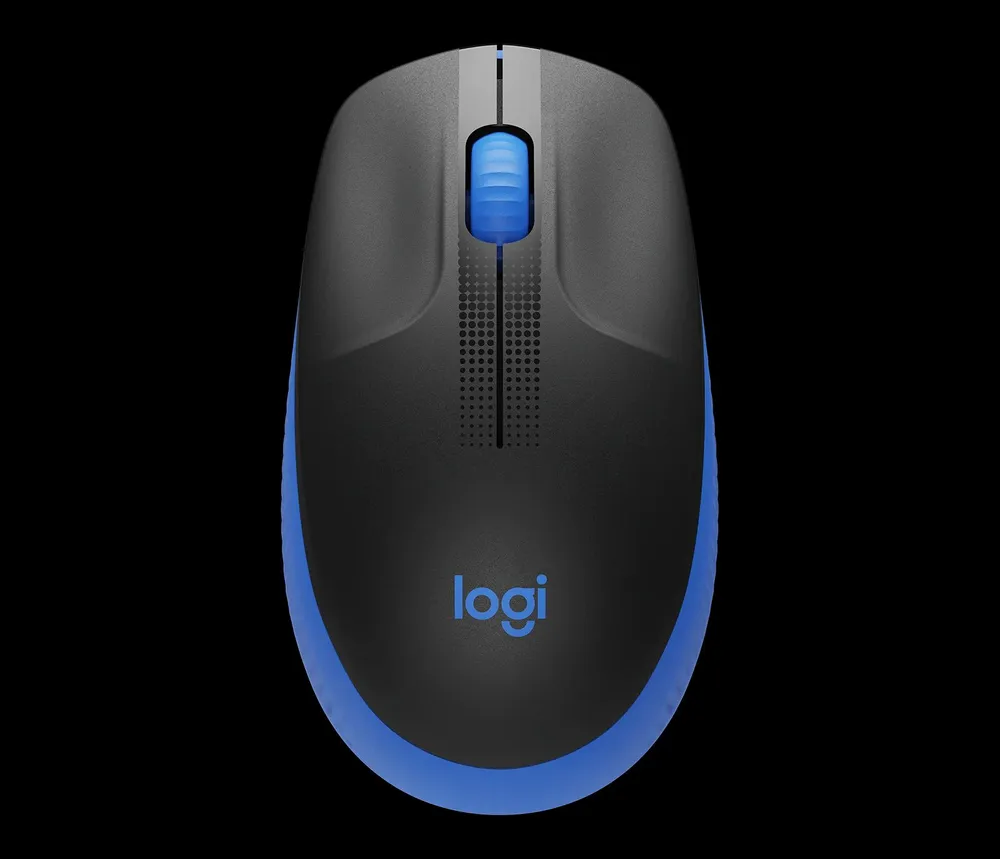 Мышь беспроводная Logitech M191, 1000dpi, оптическая светодиодная, USB/Радиоканал, черный/голубой (910-005909)