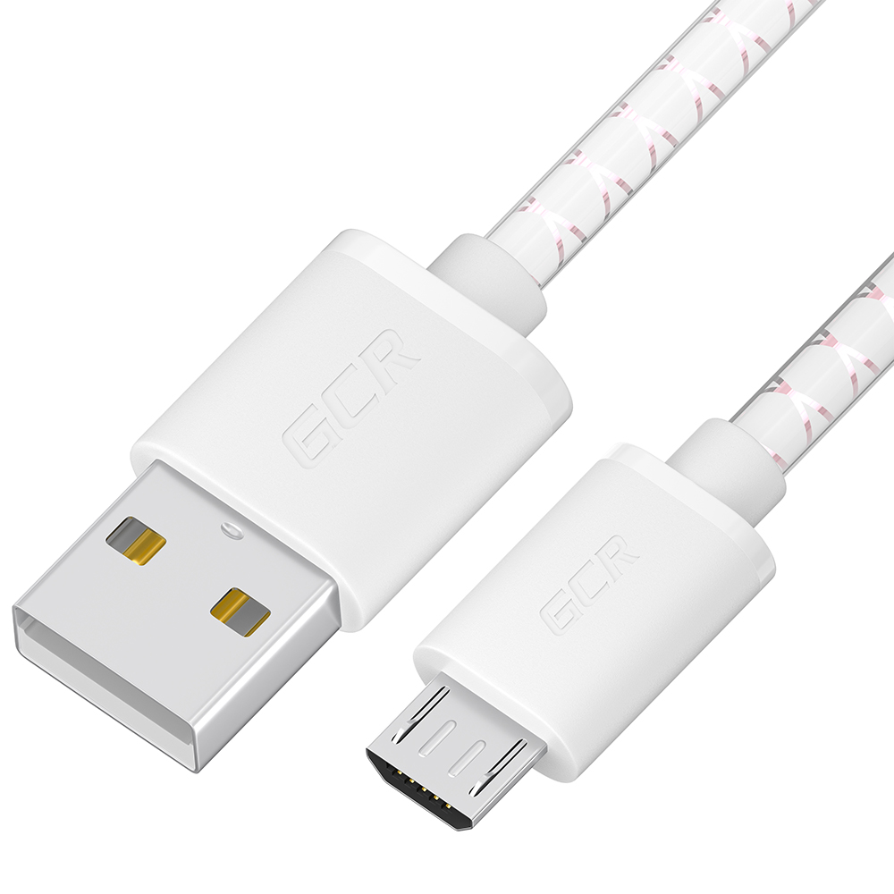 

Кабель USB-Micro USB, быстрая зарядка, 3A 1 м, белый/розовый Greenconnect GCR-UA1U (GCR-54450), GCR-UA1U