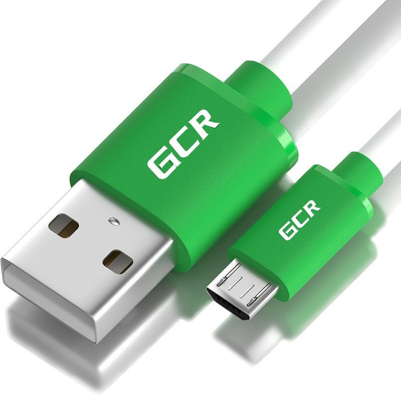 Кабель USB 2.0(Am)-Micro USB 2.0(Bm), экранированный, 2.4A 50 см, белый/зеленый Greenconnect GCR-51499 (GCR-51499), цвет белый/зеленый - фото 1