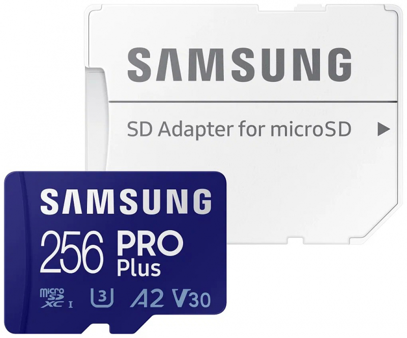 

Карта памяти 256Gb microSDXC Samsung PRO PLUS Class 10 UHS-I U3 V30 A2 + адаптер (MB-MD256KA/KR)