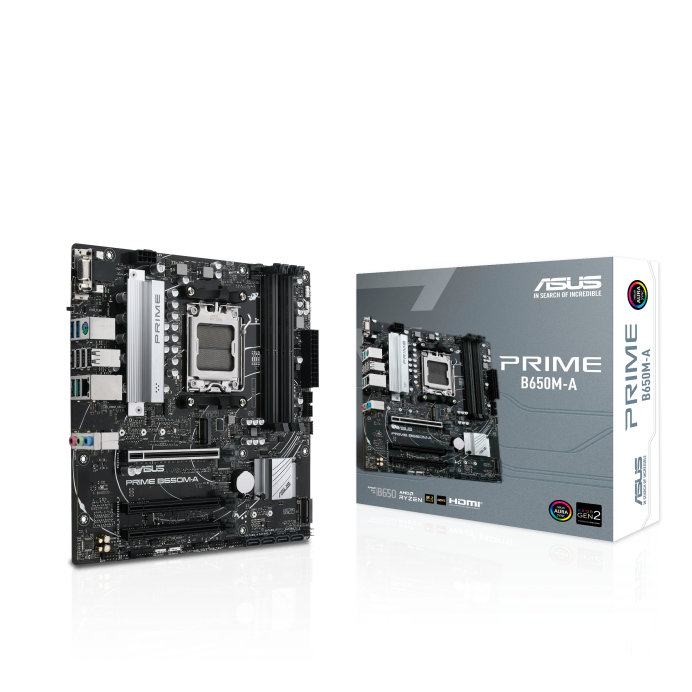 

Материнская плата ASUS PRIME B650M-A, AM5, AMD B650, 4xDDR5 DIMM, 2PCI-Ex16, 4SATA3, 7.1-ch, 2.5GLAN, 6 USB 3.2, 1 USB Type-C, VGA, HDMI, DP, mATX, Retail, PRIME B650M-A