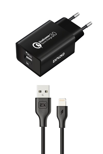 

Сетевое зарядное устройство Exployd Shaft EX-Z-1361 18Вт, USB, Quick Charge, 3A, черный (EX-Z-1361), Lightning 8pin, EX-Z-1361
