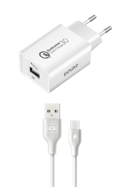 

Сетевое зарядное устройство Exployd Shaft EX-Z-1360 18Вт, USB, Quick Charge, 3A, белый (EX-Z-1360), micro USB, EX-Z-1360