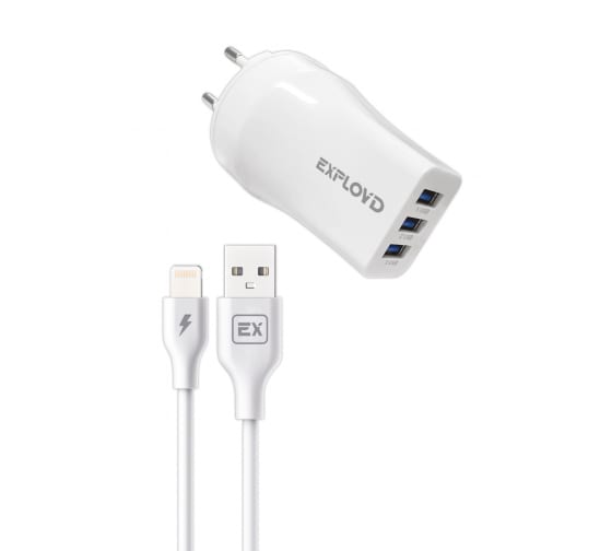 

Сетевое зарядное устройство Exployd Classic EX-Z-980, 3xUSB, Quick Charge, 3.1A, белый (EX-Z-980), Lightning 8pin, EX-Z-980