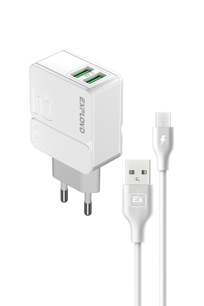 

Сетевое зарядное устройство Exployd Easy EX-Z-1441 5Вт, 2xUSB, 2.4A, белый (EX-Z-1441), micro USB, EX-Z-1441