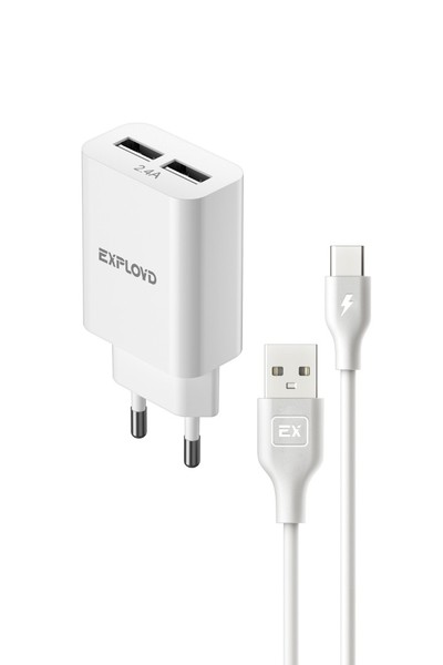 

Сетевое зарядное устройство Exployd Easy EX-Z-1425 5Вт, 2xUSB, 2.4A, белый (EX-Z-1425), кабель USB Type C, EX-Z-1425