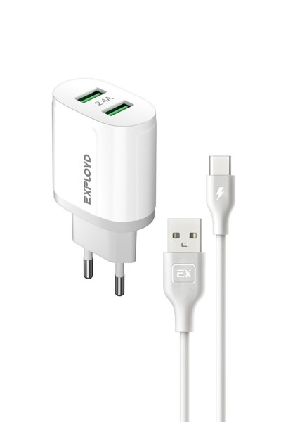 

Сетевое зарядное устройство Exployd Easy EX-Z-1435 5Вт, 2xUSB, 2.4A, белый (EX-Z-1435), кабель USB Type C, EX-Z-1435