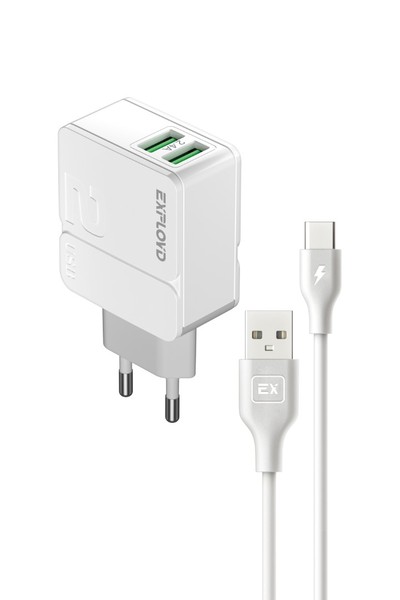 

Сетевое зарядное устройство Exployd Easy EX-Z-1443 5Вт, 2xUSB, 2.4A, белый (EX-Z-1443), кабель USB Type C, EX-Z-1443
